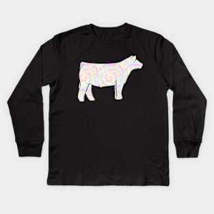 Rainbow Tie Dye Show Steer Silhouette  - NOT FOR RESALE WITHOUT PERMISSION Kids Long Sleeve T-Shirt